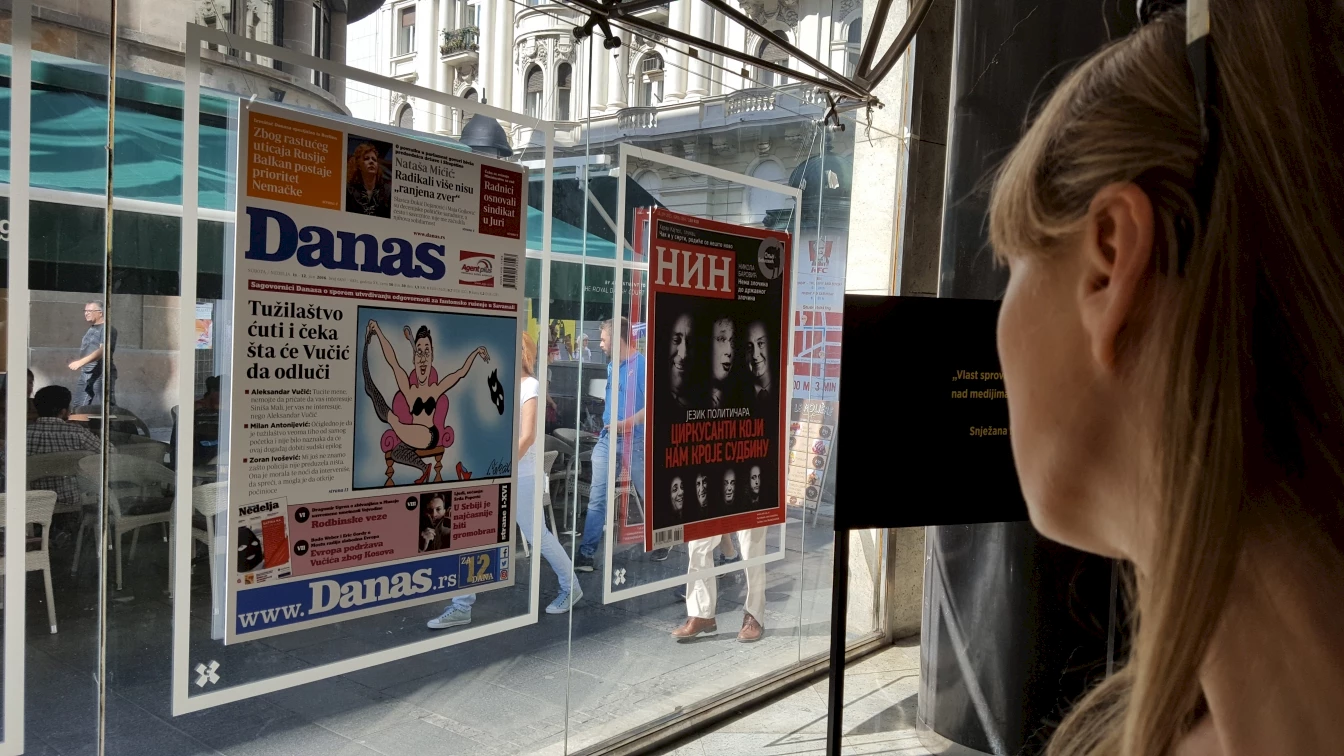 Views of the exhibition Uncensored Lies: Manipulation of the term censorship in Serbia  2014-2016, organised by the Serbian Progressive Party of Prime Minister Vučić, 2016.  Photo courtesy to Vlidi.