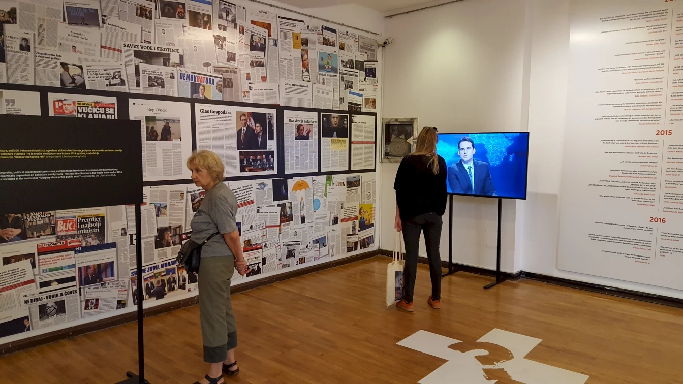 Views of the exhibition Uncensored Lies: Manipulation of the term censorship in Serbia  2014-2016, organised by the Serbian Progressive Party of Prime Minister Vučić, 2016.  Photo courtesy to Vlidi.