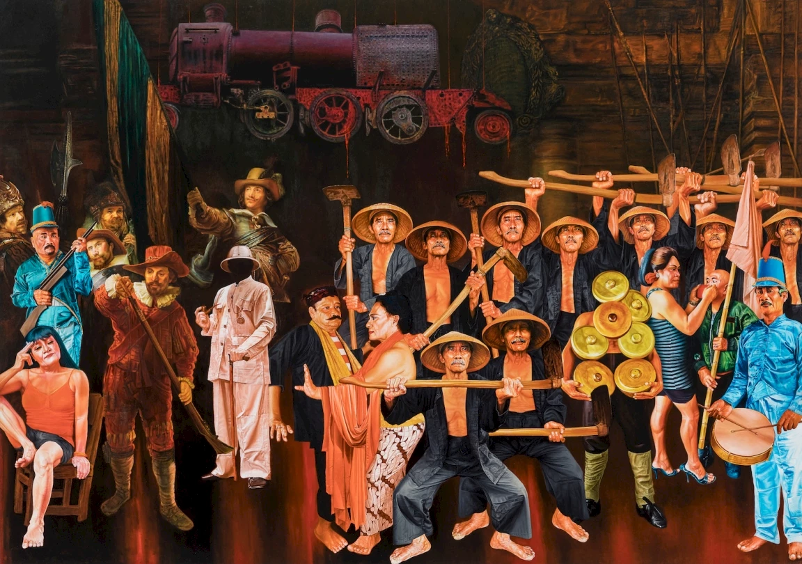 Moelyono, Tandak Samira 2023. Synthetic polymer paint on canvas, 190 x 270 cm. Courtesy of the artist.